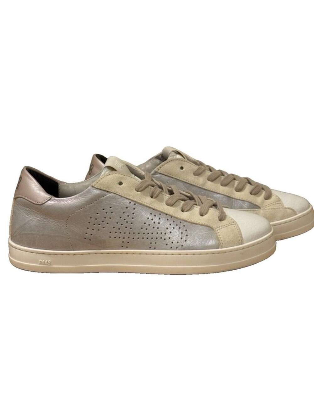 P448 John Women’s 37 US 6.5 Metallic Silver Leather Suede Sneakers
